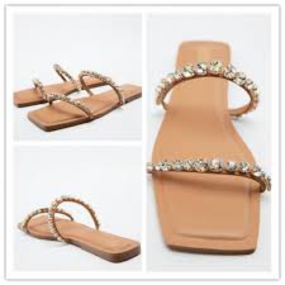 Zara Flat Rhinestone Sandals - Picture 2 of 9